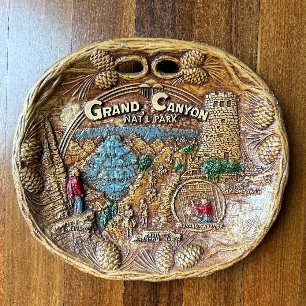 Vintage Grand Canyon National Park Souvenir Faux Wood Tray / Plate / Bowl by Tac